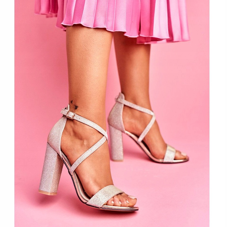 SEA Sandálias de salto feminino com glitter dourado Vivi 2