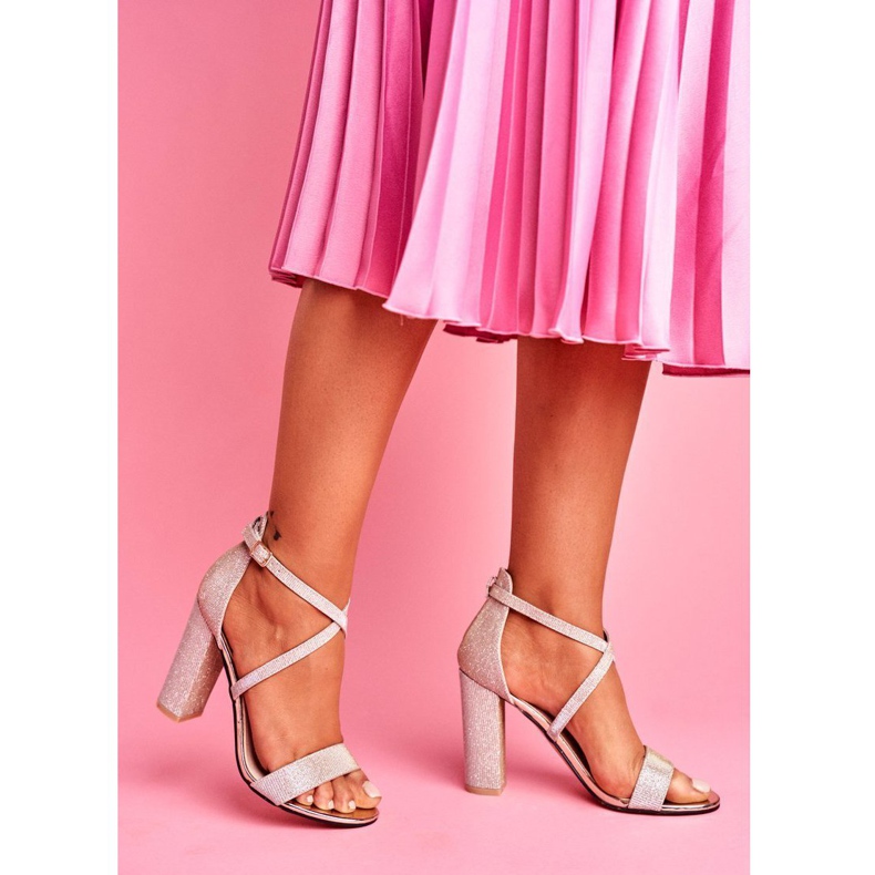 SEA Sandálias de salto feminino com glitter dourado Vivi 1