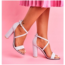 PS1 Sandálias de salto feminino com brocado prata Vivi cinza 2