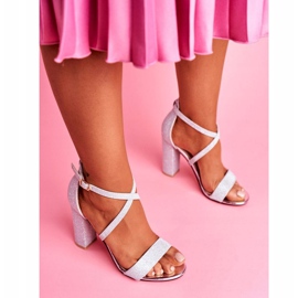 PS1 Sandálias de salto feminino com brocado prata Vivi cinza 1