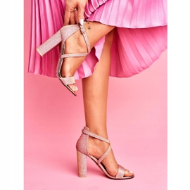 SEA Sandálias de salto feminino com brilho e champanhe Vivi rosa amarelo 1