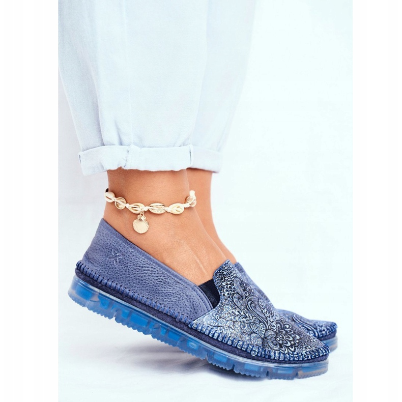 Brogues feminino Maciejka Couro Deslizante Azul Marinho 03512-45 2