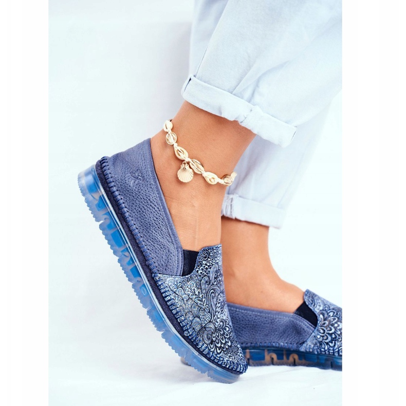 Brogues feminino Maciejka Couro Deslizante Azul Marinho 03512-45 1