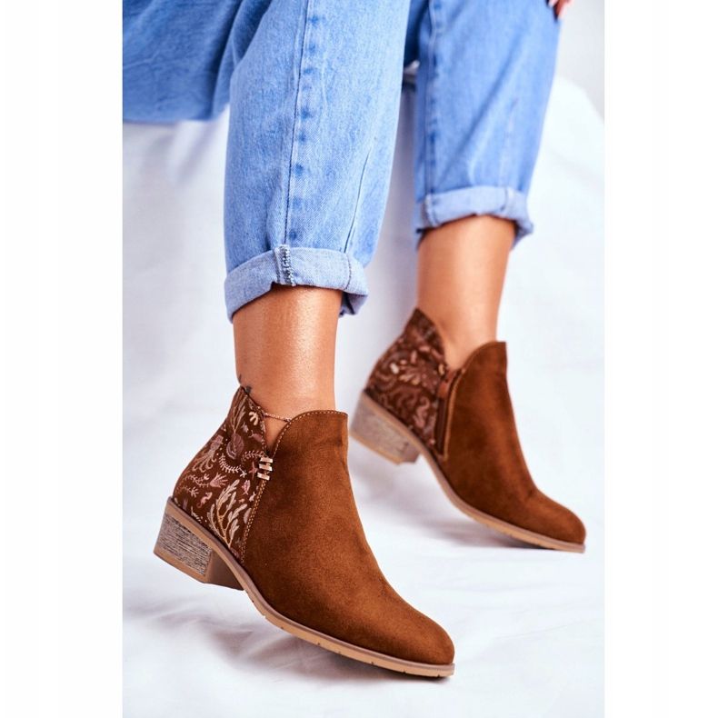 Botas femininas com salto plano Spring Camel Elizabeth marrom 2