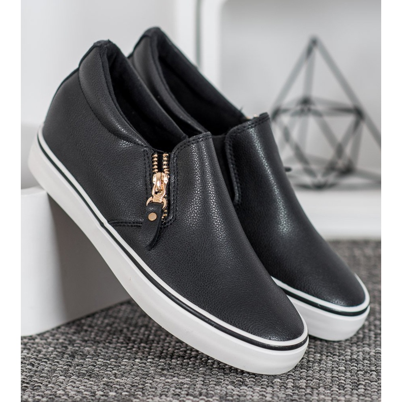 SHELOVET Sapatilhas pretas com zíper preto 1