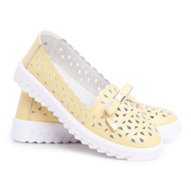 S.Barski Mocassins femininos, couro perfurado LR71515 amarelo Murrieta 2