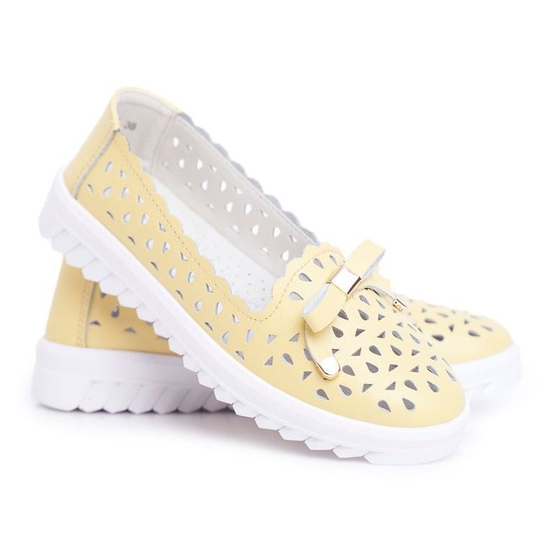 S.Barski Mocassins femininos, couro perfurado LR71515 amarelo Murrieta 2