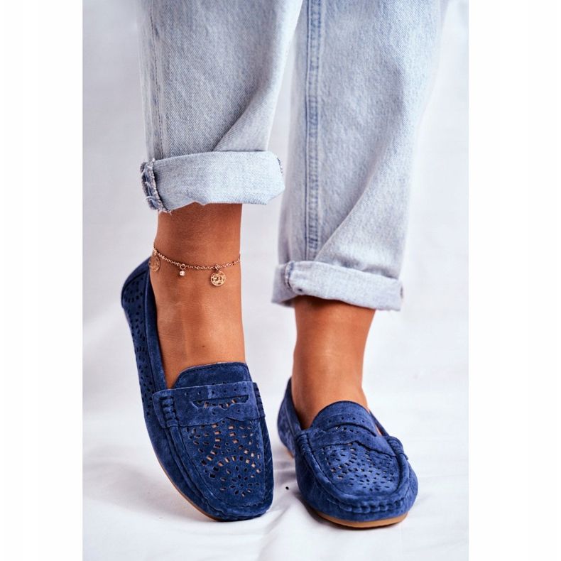 S.Barski Mocassins femininos com acabamento em couro azul marinho Salem 2