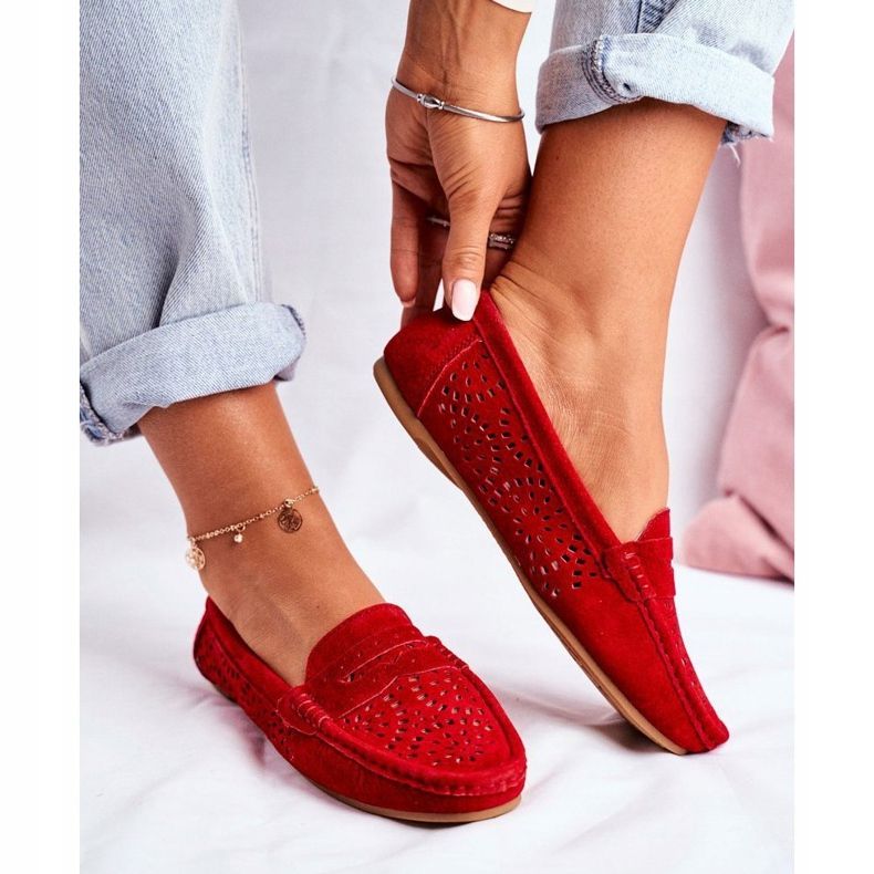 S.Barski Mocassins femininos com aberturas de couro Red Salem vermelho 1