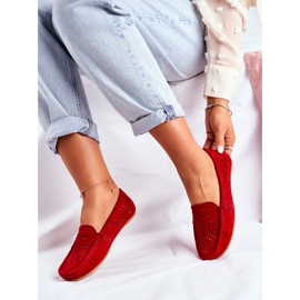 S.Barski Mocassins femininos com aberturas de couro Red Salem vermelho 2