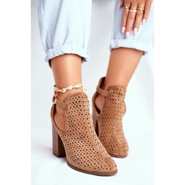 Botas femininas de salto em camurça a céu aberto Camel Morrena castanho 1