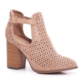 Botas de salto feminino em camurça a céu aberto Bege Morrena 1