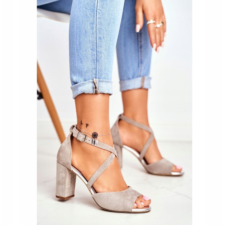 Sandálias femininas de salto alto Sergio Leone Grey SK865 cinza 1