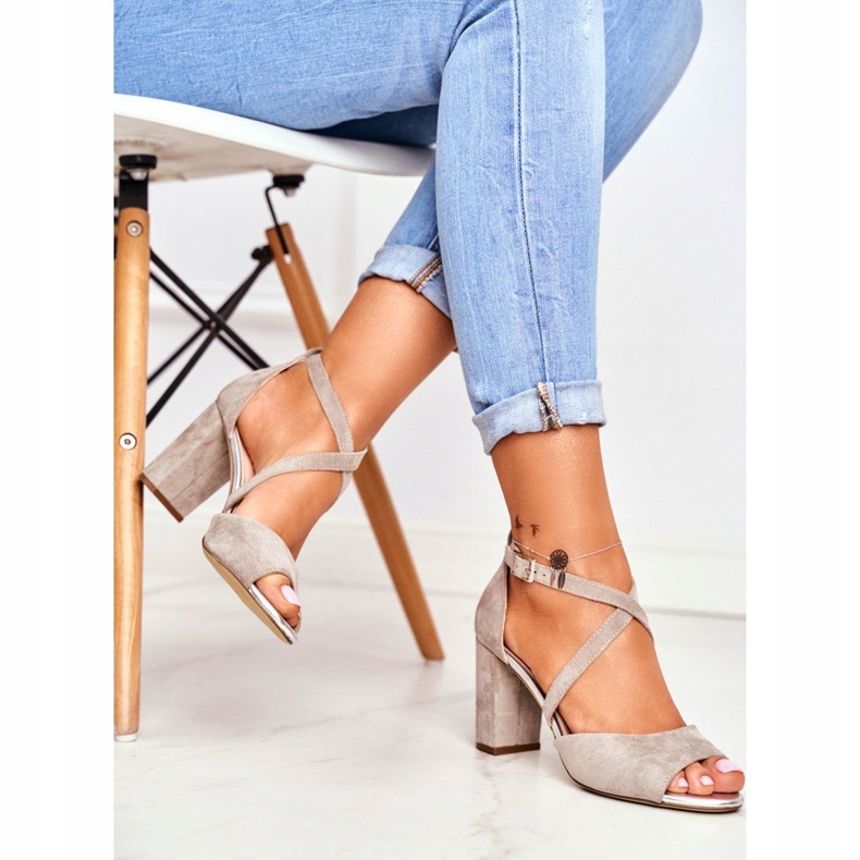 Sandálias femininas de salto alto Sergio Leone Grey SK865 cinza 2