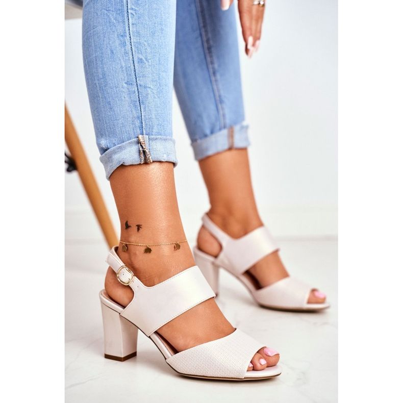 Sandálias femininas de salto alto Sergio Leone Beige Perła SK778 bege 1