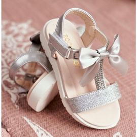 FRROCK Sandálias infantis com velcro para meninas prata Bella cinza 2