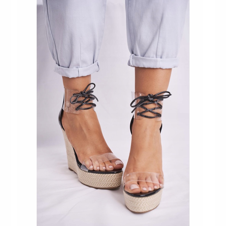 FB1 Sandálias femininas com cunha preta Beautiful Way preto 2