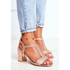 HAN Sandálias de salto feminino com glitter Champagne Perfecto rosa amarelo 1