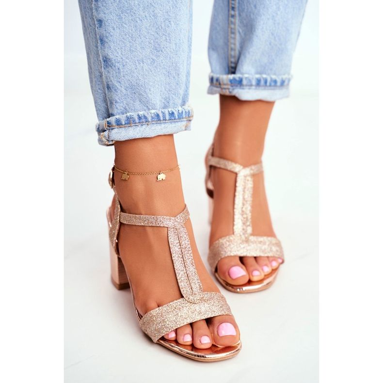 HAN Sandálias de salto feminino com glitter Champagne Perfecto rosa amarelo 2