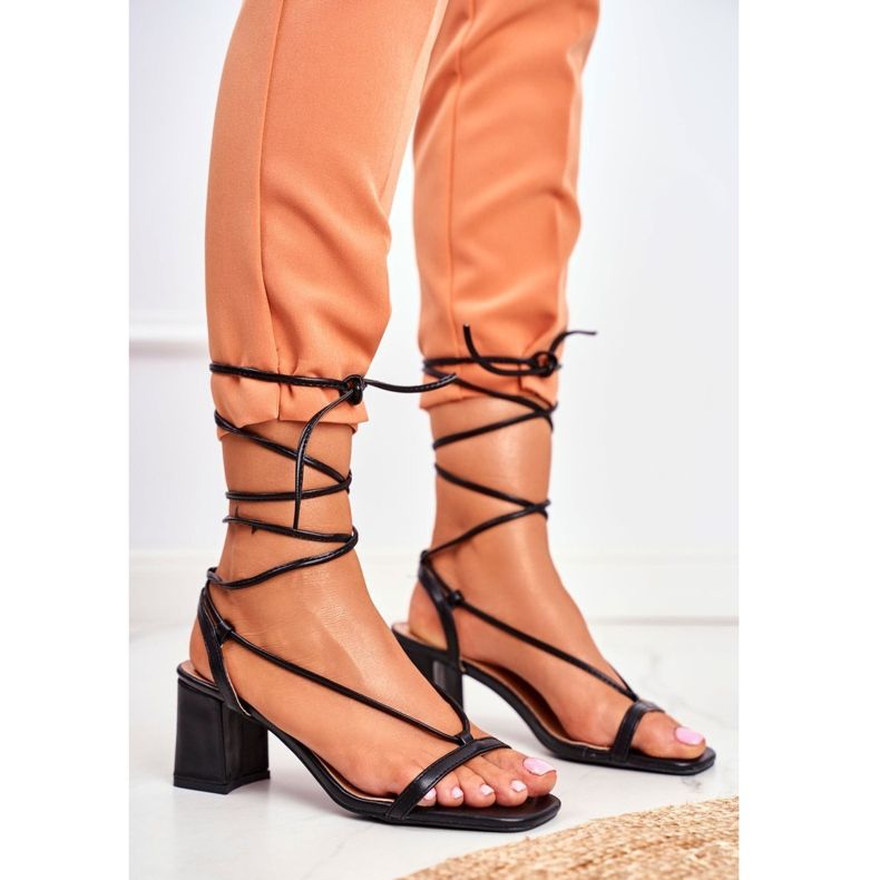 HAN Sandálias femininas de salto alto amarradas na manhã negra preto 1