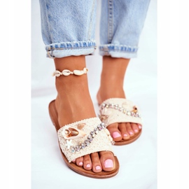 HAN Chinelos femininos bege com concha Espanha 2 HAN Chinelos femininos bege com concha Espanha 2