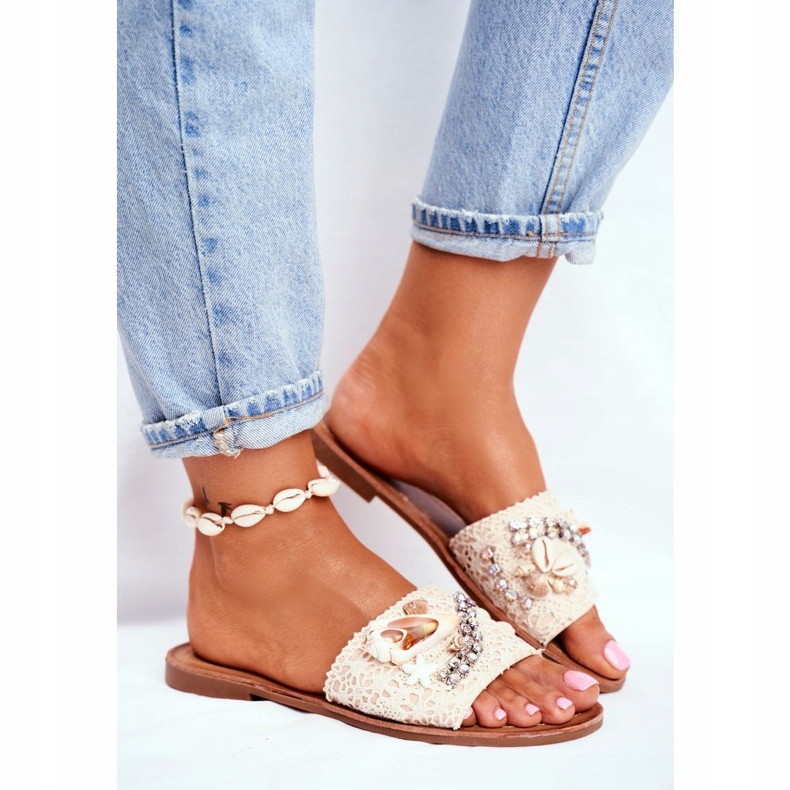 HAN Chinelos femininos bege com concha Espanha 1 HAN Chinelos femininos bege com concha Espanha 1