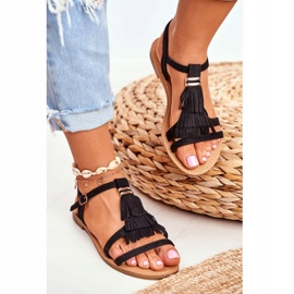 FRJ Sandálias femininas camurça lisa Boho Black Lucami preto 2