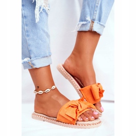 FJ1 Chinelos femininos com laço de felicidade laranja neon 2