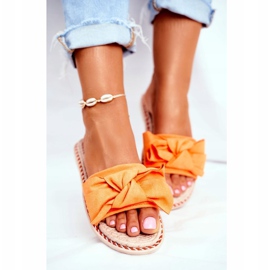 FJ1 Chinelos femininos com laço de felicidade laranja neon 1