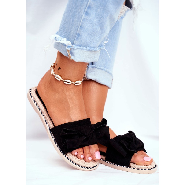 FRJ Chinelos femininos Black Happiness com laço preto 1