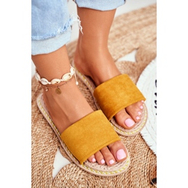 FRJ Chinelos de camurça clássicos femininos amarelos olhe para mim 1