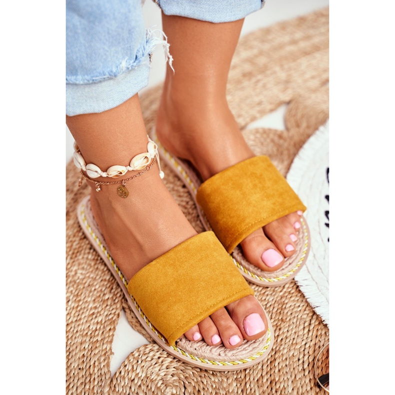 FRJ Chinelos de camurça clássicos femininos amarelos olhe para mim 1