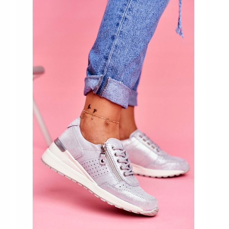 Vinceza Sapatos esportivos femininos tênis couro prata FT20-8675 Better Way cinza 2