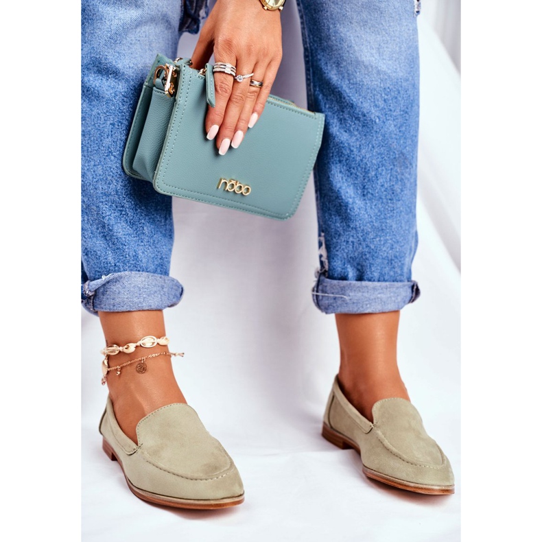 SEA Sapatilhas femininas deslizantes em camurça verde cintilante 1