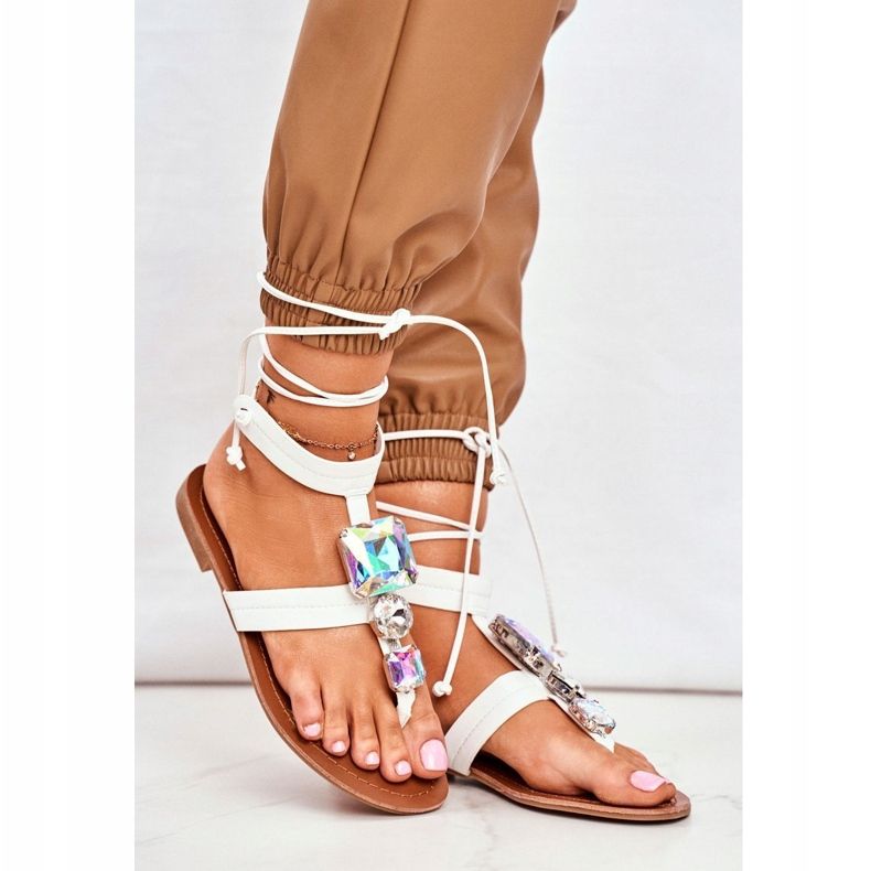 PS1 Gladiador Sandálias Femininas Com Cristais Volare Branco 1