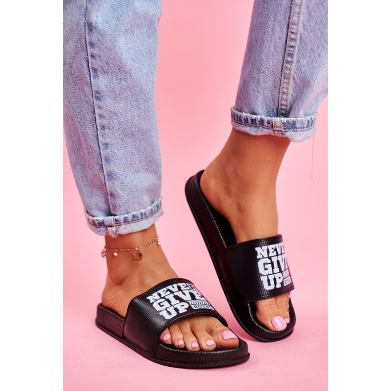 ADY Chinelos femininos nunca desista dourado preto branco 1