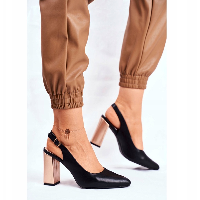 Sapatilhas Femininas com Salto Aberto Sergio Leone Preto PB218 amarelo 2