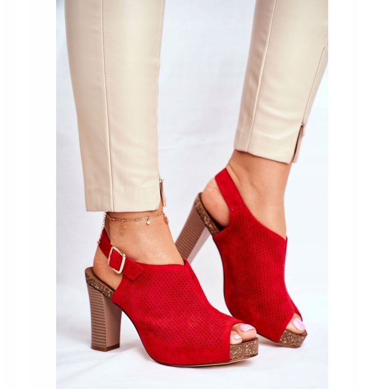 Sandálias femininas de salto alto Sergio Leone SK855 Red Senillo vermelho 1