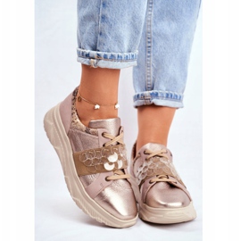 Calçados Esportivos Femininos Tênis de Couro Maciejka 04448-25 bege multicolorido dourado 2