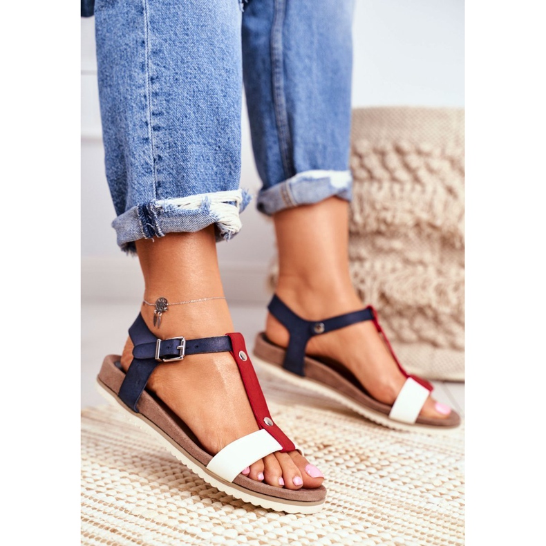 EVE Sandálias femininas em formato liso 8SD35-0306 Azul marinho Dubi castanho 1