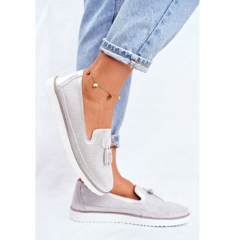 EVE Mocassim feminino de couro prata Amore Mio cinza 1