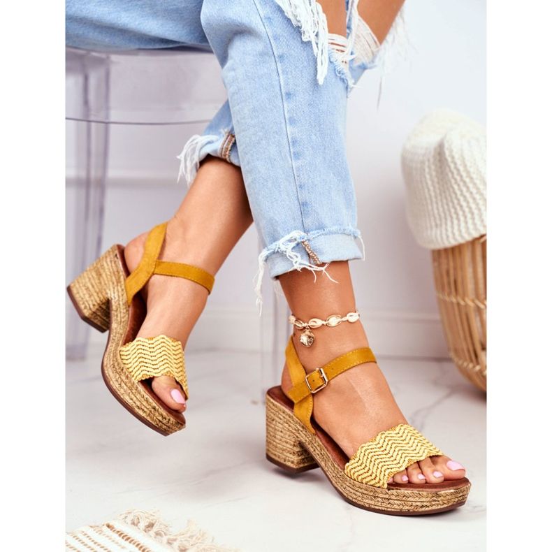 EVE Sandálias femininas Fobi amarelas com salto alto amarelo 2