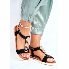 EVE Sandálias planas pretas femininas com enfeites Milton preto 2