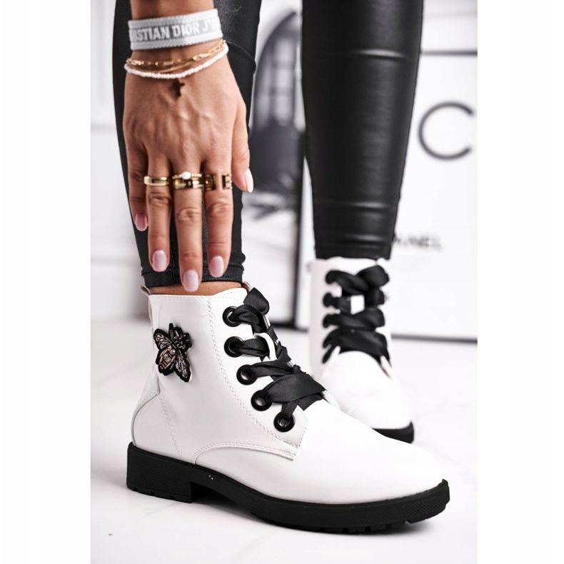 Botas femininas de salto plano lacado branco Sergio Leone BT530 2