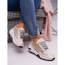 Sapatos esportivos femininos com sola grossa bege Nokien 2