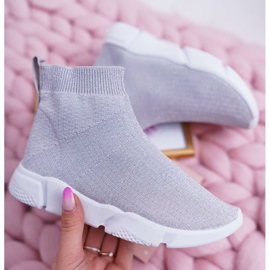 FRROCK Calçados infantis esportivos juvenis de brocado prata Deva cinza 1