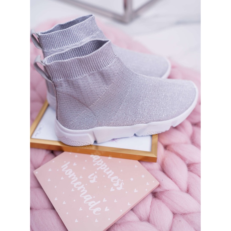 FRROCK Calçados infantis esportivos juvenis de brocado prata Deva cinza 2