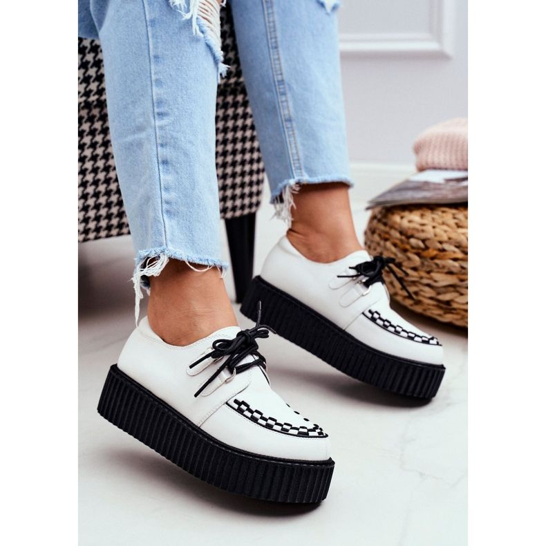 Smith's Creepers de couro branco na plataforma Gocain 1