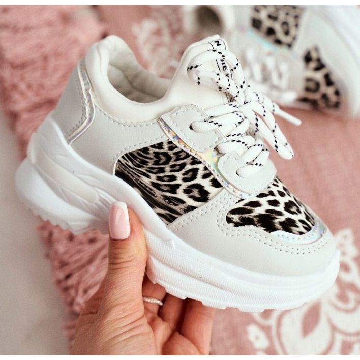 FRROCK Calçados esportivos infantis com estampa de leopardo branco Penny cinza 2