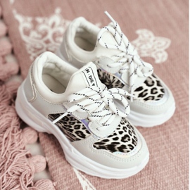 FRROCK Calçados esportivos infantis com estampa de leopardo branco Penny cinza 1